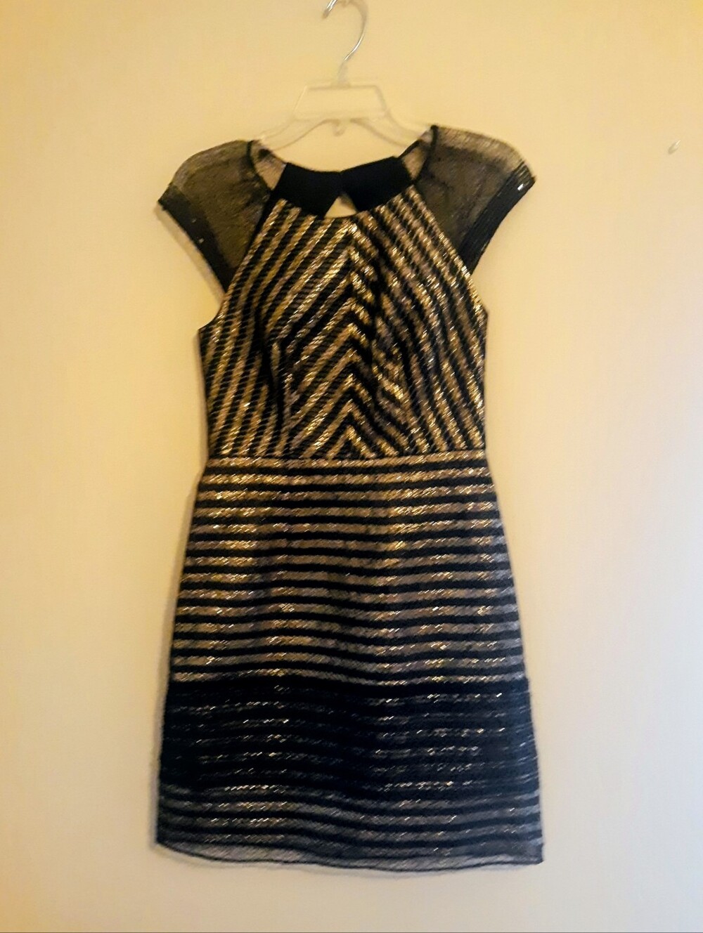 Phoebe Couture Black & Gold Striped Sequin Mini Dress